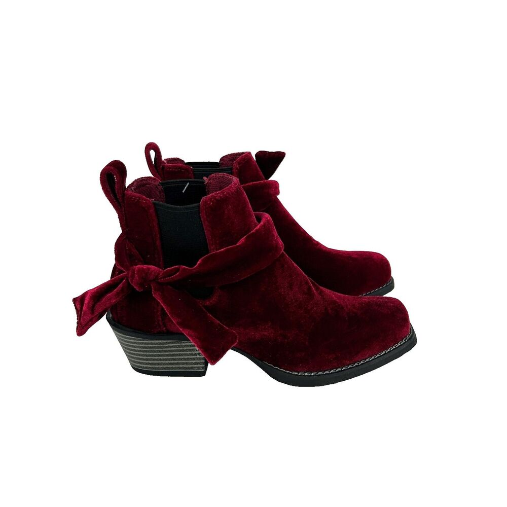 NWT Justin Chellie Gypsy Velvet Ankle Booties Burgundy Red Boots Square Toe 6
